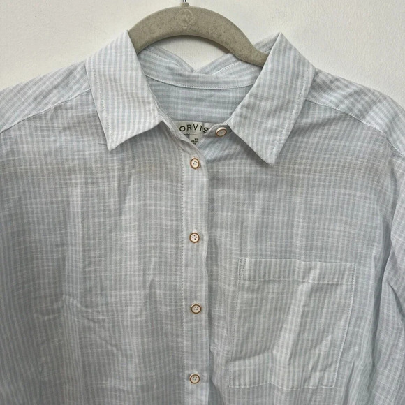 Orvis Womens Button Up Blue White Striped Cotton Shirt Tunic Collared Sz XS ** - Picture 4 of 14